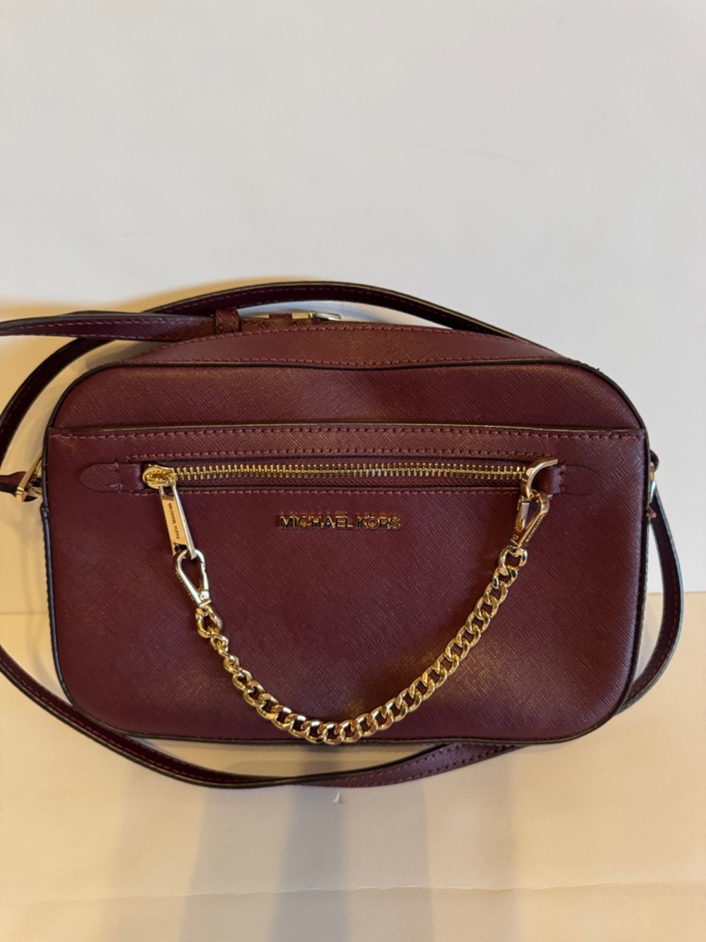 MICHAEL Michael Kors Burgundy Saffiano Leather Crossbody with Gold Chain